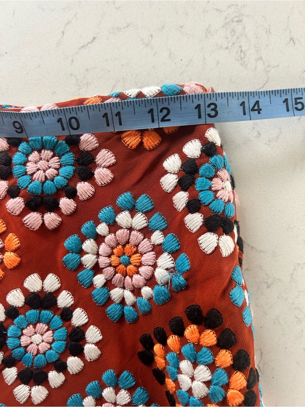 Anthropologie Rust & Boho Tile Embroidered Granny Square Midi Skirt - Picture 9 of 11